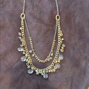 LOFT Gold and Silver Double-Chain Necklace with Crystal Beads